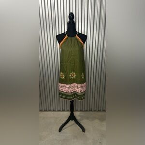 Women’s Raffaela D’Angelo Green Linen Floral Tassel Rope Tunic Dress Size Small